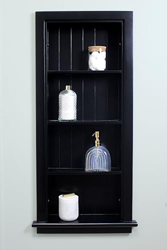 Image of 14x36 Aiden Recessed Wall Niche Medicine Cabinet Replacement, in The Wall Bathroom Cabinet Insert Shelf /Shelves, Made in North America, Real Wood, NO MDF, Beadboard, Black