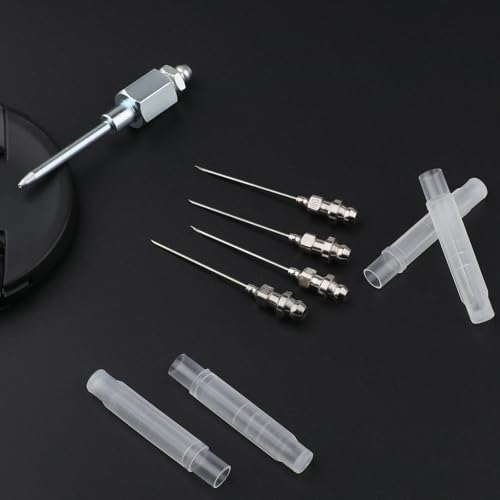 Image of 5Pcs Grease Gun Needle Nozzle Kit,Include 4Pcs 1 /8 Inch 18G NPT Threads Grease Gun Needle Tips and 1Pcs Narrow Grease Needle Dispenser for Injecting Grease into Small and Confined Spaces