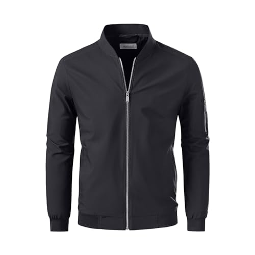 Men's Lightweight Bomber Jacket for Spring Fall Casual Windbreaker Zip-Up Coat with Multiple Pockets