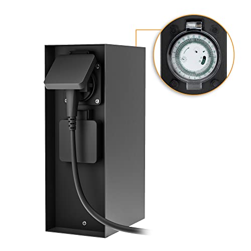 SSC-LUXon ZAVO Steckdosensäule mit Zeitschaltuhr schwarz 2 Steckdosen -...