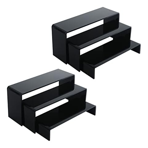 TOUGS 2 Sets Black Acrylic Display Risers Rectangle Stands for Figures Cupcakes Dessert Jewelry Display, with Protective Film Cover
