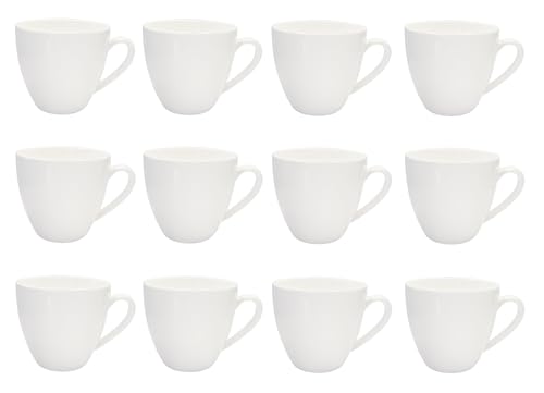 Lissek Lot de 12 tasses à café avec anse en porcelaine de qualité supérieure - Série blanche - Pour boissons chaudes, travail, bureau - Avec anse blanche