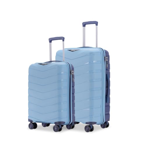Image of Axis Set of 2 Trolley Bags Cabin + Medium Polypropylene Hard Suitcase, 8 Spinner Wheels, 3-Pocket Convipack, Dual-Tone Shell, Recessed Number Lock Sapphire Blue /Peacock Blue