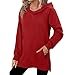 Hoodies for Women Oversized Loose Casual Long Sleeve Side Split Hem Hooded Sweatshirts Pullover Tunic Tops with Pocket Red