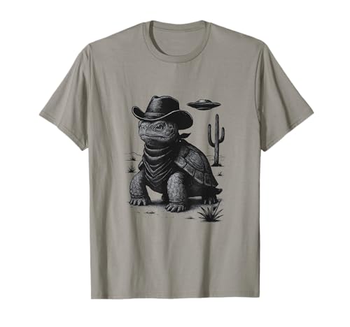 Lustige Cowboy-Schildkröte UFO Alien Western Space Tortoise T-Shirt