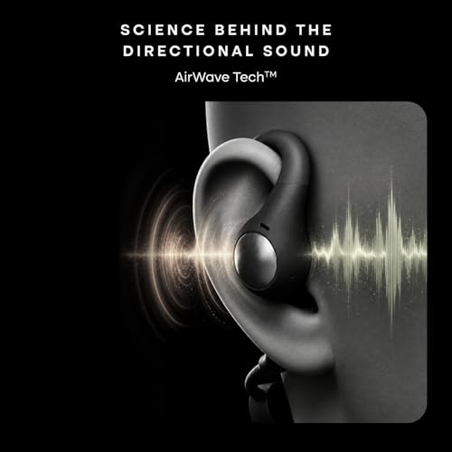 Image of Noise Pure Pods 2 Wireless Open Ear Earbuds with AirWave Technology, Spatial Audio, Up-to 50H Playtime, Quad Mic with AI ENC, 14.2mm Neodymium Driver, Detachable Pure Band, BTv5.4, IPX4 (Prime Black)