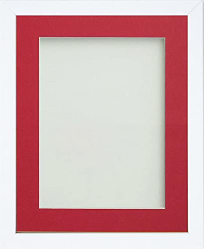 Frame Company Jellybean Range White Wooden 7x5 inch Picture Photo Frame with Red Mount for Image 6x4 inch * Choice of Colours & Sizes* Fitted with Perspex