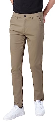 Plaid&Plain Mens Skinny Stretchy Khaki Pants Colored Pants Slim Fit Slacks Tapered Trousers 819 D-P-Khaki 31X28