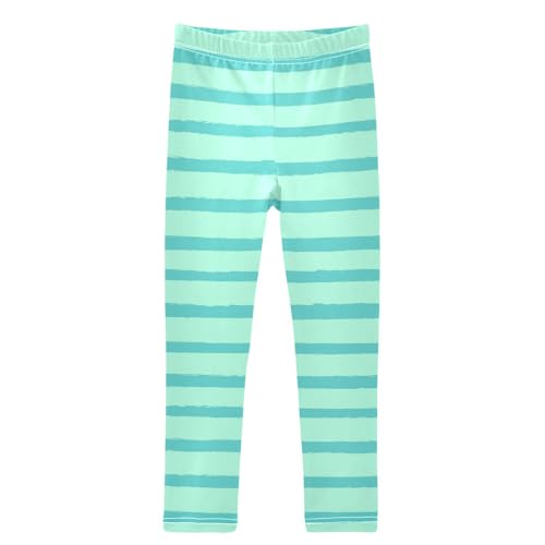Boccsty Horizontal Stripe Aqua Girls Leggings Teal Blue Green Kids Yoga Pants Dance Active Tights 4T