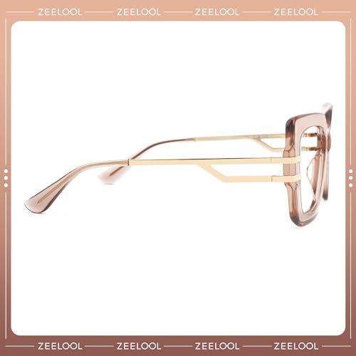 Image of Zeelool Oversized Square Eyeglasses for Women with Non-prescription Clear Lens ZJGX444789-03 Champagne