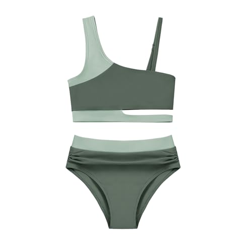 Image of Girls 2 Piece Bathing Suits Kids Color-Blocking High Waist Bikini Set Teen Swimsuit Beach Swimwear for 3-16 Years
