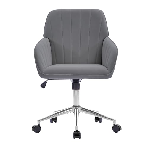 YITAI Velvet Office Desk Armchairs with Silver Base and Wheels,Modern Height Adjustable 360 Degree Swivel Upholstered Vanity Chairs for Living/Room Bedroom/Study,Gray