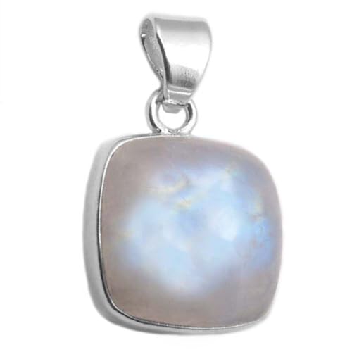 Pendentif pierre de lune arc-en-ciel et collier argent 925 femme 13mm