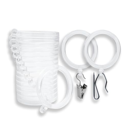 BlastHome Luxury Curtain Rings  Premium Acrylic  Pinhooks and Clips Included  1 1/2" Inside Diameter  Signature Collection, 18 Rings for Two Standard Curtains  Clear Acrylic
