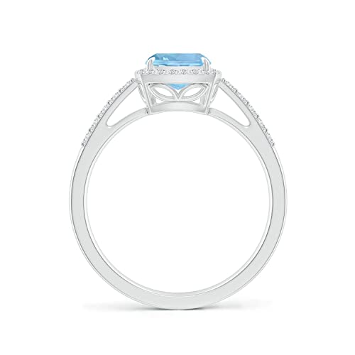 Angara Natural Aquamarine Engagement Ring for Women | Cushion Aquamarine Diamond Halo Ring in 14K Solid Gold/Platinum | March Birthday, Gemstone Jewellery Gift2