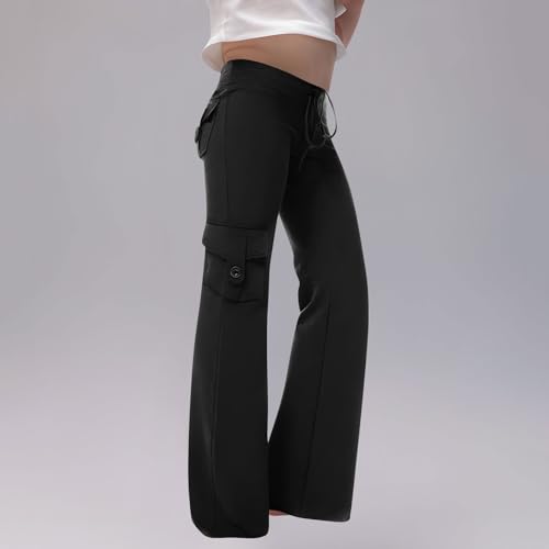 Cargo Pants with Pockets Teen Girls High Waist Baggy Yoga Pants 2025 Trendy Workout Wide Leg Casual Flare Leggings2