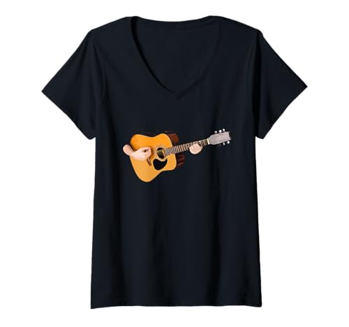 Mujer Guitarrista Acústico Melodía Músico Arte y Estilo Camiseta Cuello V