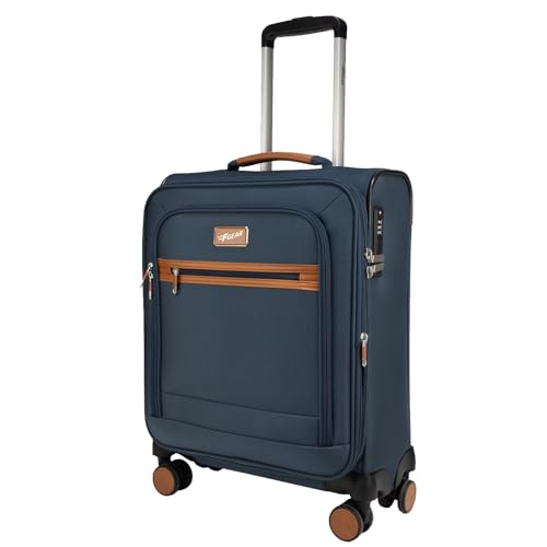 Image of F Gear Softair Small Cabin Soft Luggage | Lightweight Expandable Carry-On Trolley Bag with 360 Spinner Wheels, Silent 8-Wheel System, Built-in TSA Lock, Anti-Theft Zipper & Luggage Tag (.Navy)