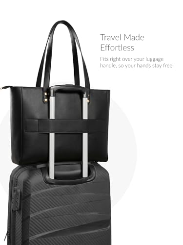 Image of Premium Work Tote Bag for Women with 16-Inch Laptop Compartment | Vegan Leather Office Travel Handbag with Trolley Sleeve, Water Bottle Pocket & Organized Compartments |