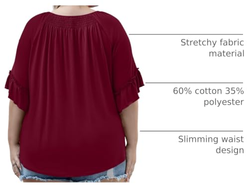 Image of Micoson Womens Plus Size Tops 3 /4 Ruffle Sleeve Crewneck Pleated Shirts