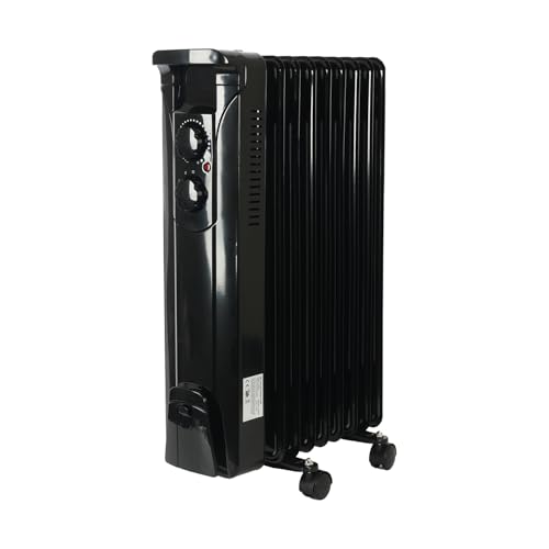 Oil Filled Radiator 9 Fin Portable Electric Heater 2000W with Adjustable Thermostat 3 Heat Settings Wheels Free Standing Safety Cut-Off for Home Office Room (Black)
