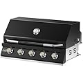 Hygrill 40-Inch Built In Grill for Natural Gas, Stainless Steel Outdoor Kitchen 5-Burner Grill Head, Black