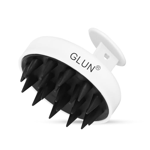 Image of GLUN Round Scalp Massager White Colour Pack of 1, Shampoo Brush Super Soft Bristles for Hair Cleansing & Anti-Dandruff Treatment Accessories