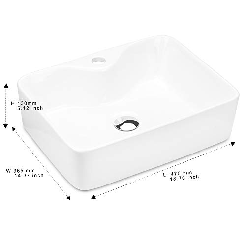 image for CANWELL Rectangular Ceramic Bathroom Vessel Sink, 19