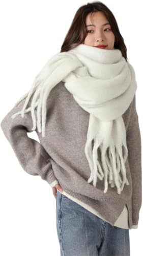 DSXH Kuschelige Warme Winter Schals、Langer Damen Schal mit -(weiß