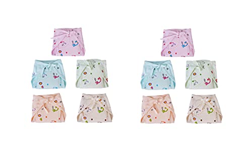 Image of Cotton Hosiery Washable & Reusable Adjustable Cloth Diaper With Insert Cushioned Padded Nappy Tying Langot For Babies- Pack of 10 Small (Multicolor)