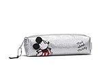 Dimensiones 18 x 5 x 5 cm Disney, Mad About Mickey - Estuche Escolar Plateado con Efecto Purpurina, Cremallera. Dim: 18 x 5 x 5 cm