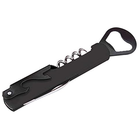 IKAAR Corkscrew Multifunctional 4 in 1 Can Opener Wine Bottle Opener Stainless Steel Beer Bottle Opener and Foil Cutter Kitchen Drinking Bar Tools Black Cover