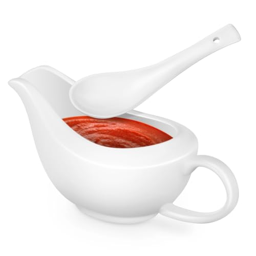 GLEAVI Ceramic Gravy Bowl with Spoon Elegant Pitcher for Sauces Condiments and Dipping Serving Dish for Dining Occasions