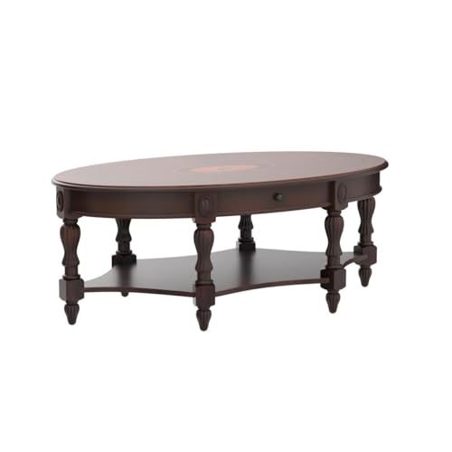 LEEMTORIG Oval Coffee Table for Living Room, Cherry Solid Wood Coffee Table with Storage Drawer, Victorian Antique Vintage Coffee Tables 45"x27.6"x18.2", Easy Assembly, Cherry Walnut, KFZ-1533-WD-DR