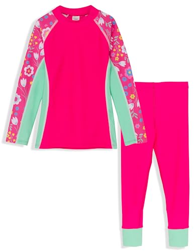 Image of Tuga Girls Long Sleeve Rash Guard and Swim Legging Bathing Suit Set, UPF 50+