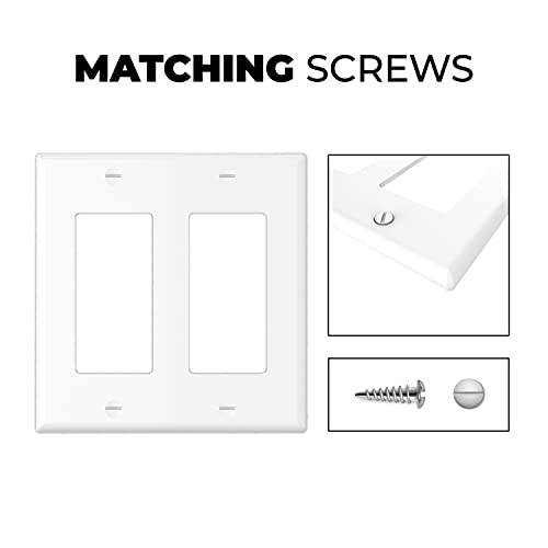 Tania Wiring Devices Decorator Light Switch Or Receptacle Outlet Wall Plate, 2-Gang Standard Size Electrical Outlet Cover, Unbreakable Polycarbonate Thermoplastic, Tan-D0070-2W – White, Ul Listed #TOP6