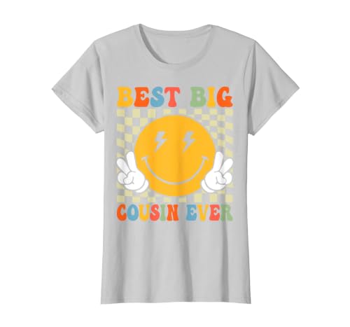 Retro Groovy Best Big Cousin Ever Girls Boys T-Shirt, Women, Silver Grey, X-Large