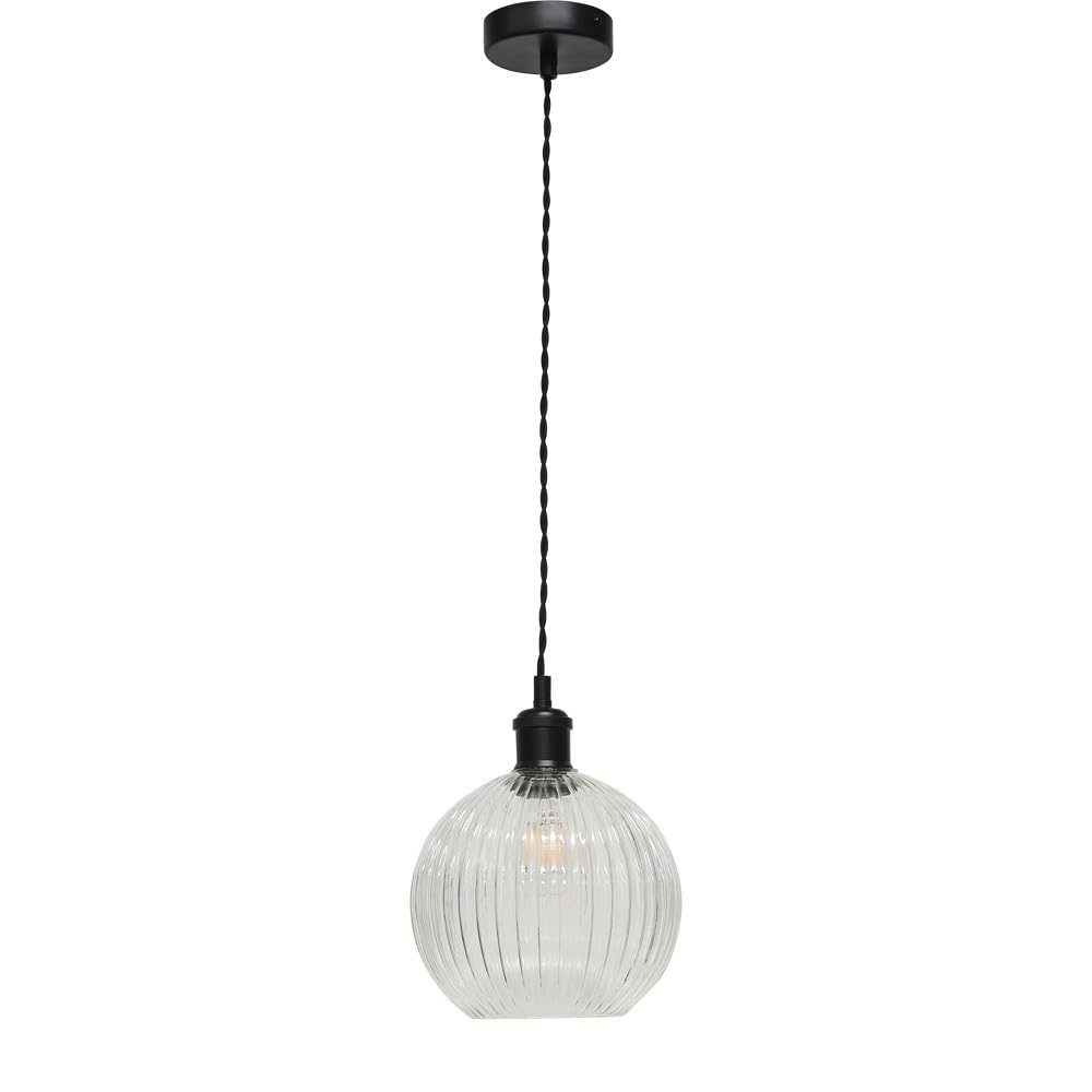 B&Q -  BetchleyClear Ribbed Glass Globe Black Retro Pendant Fitting