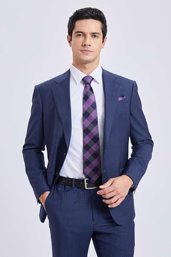 Image of HISDERN Ties for Men Formal Business Plaid Checked Mens Ties and Pocket Square Set Classic Wedding Necktie Handkerchief