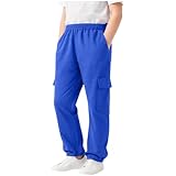Boys Fleece Lined Straight Leg Cargo Sweatpants Warm Winter Elastic Waist Athletic Track Pants with Pockets for 5-14 Years