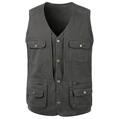 Btmpmcs Mens Casual Fishing Waistcoat Lightweight Breathable Photography Vest Outdoor Multi Pocket Utility Gilet Safari Hiking Traveling Vest Tops Cotton Sleeveless Jacket Cover