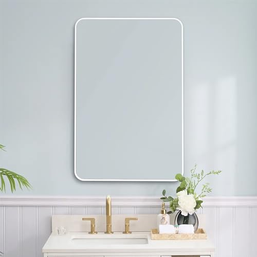 White Rectangular Bathroom Wall Mirror for Bedroom, Living Room, or Entryway (20x30 inch)