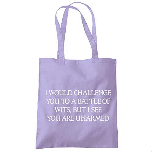 HotScamp I Would Challenge You To a Battle of Wits - Tote Shopping Bag - William Shakespeare Quote One size lavender purple