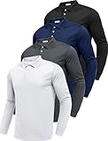 PINSPARK 4 Pack Men's Long Sleeve Golf Shirts Breathable Casual Collared Polo Lightweight Quick Dry Tactical Outdoor Shirts
