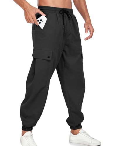 YYA Men's Streetwear Cargo Pants with Flap Pockets & Drawstring Elastic Waist Trouser Casual & Techwear Joggers S-XXL3