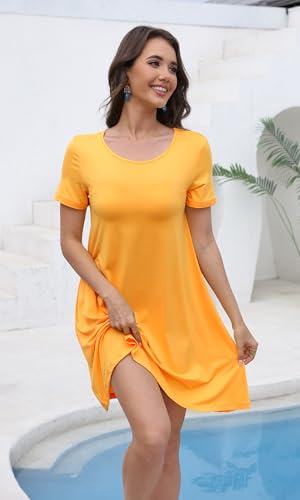 Image of COSSEN Women's Summer 2026 Casual Tshirt Dress Crew Neck Short Sleeve with Pockets Flowy Loose Swing A-Line Sundress