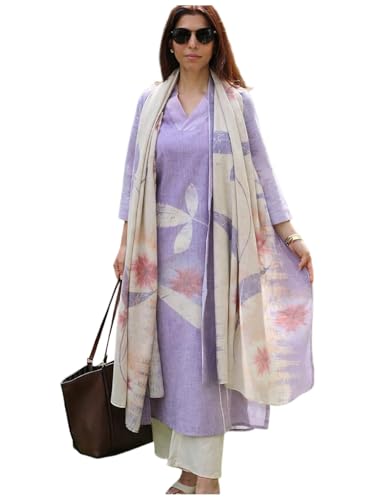 Image of GoSriKi Women Cotton Blend Straight Fit Printed Kurta Pant Dupatta Set | V Neck Three Quarter Sleeve Ensemble | Soft Breathable Fabric | Comfortable Elegant Styling for Office Casual Wear