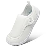 BICLUD Women's Wide Diabetic Walking Shoes Comfortable Barefoot Work Nursing Shoes Adjustable Zero Drop Casual Sneakers-1203 White 39