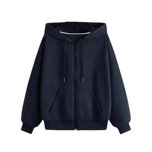 Image of Womens Cotton Relaxed Fit Solid Casual Zipper Hoodie Sweatshirt with Hooded Neck and Side Pocket for Winter