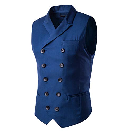 ZGRNPA Chaleco para hombre con cuello en V, estilo informal, retro, con bolsillo para boda, negocios, fiesta, chaleco, informal, delgado, solapa, traje de negocios con bolsillo